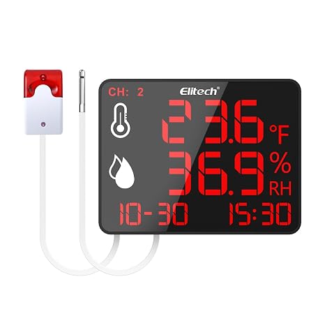 Elitech Bluetooth Hygrometer Thermometer Reusable Temperature Recorder Data Logger Temperature Humidity with Large Screen Data Storage Export, DR-230-THE with External Alarm