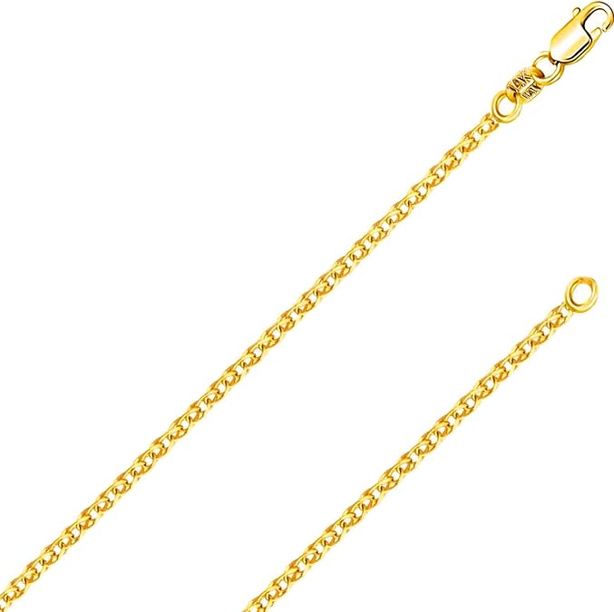 Italian Fashions REAL Solid 14K or 10K Yellow Gold 1.50mm,1.7mm, 2.0mm Flat Open Wheat Spiga Chain Necklace with Lobster Claw Clasp | Multiple Lengths Available | Men Women | MADE IN ITALY