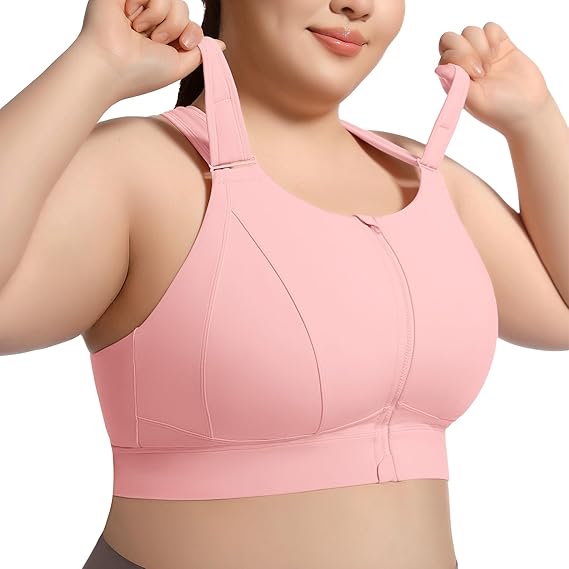 High Impact Sports Bra Adjustable Zip Front for Plus Size Women | Full Coverage, Removable Padded, No Bounce, Criss Cross, Large Bust, High support, Daily Wear