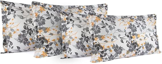 Wakefit 100% Cotton 200 TC Pillow Cover, Standard - 18 x 27 inches, White & Grey, Autumn Sunset, Set of 4