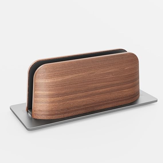 Vertical Laptop Stand for Desk, Black Walnut Wood and Aluminium Laptop Holder for All MacBook, Surface, Samsung, HP, Dell, ‌Chromebook
