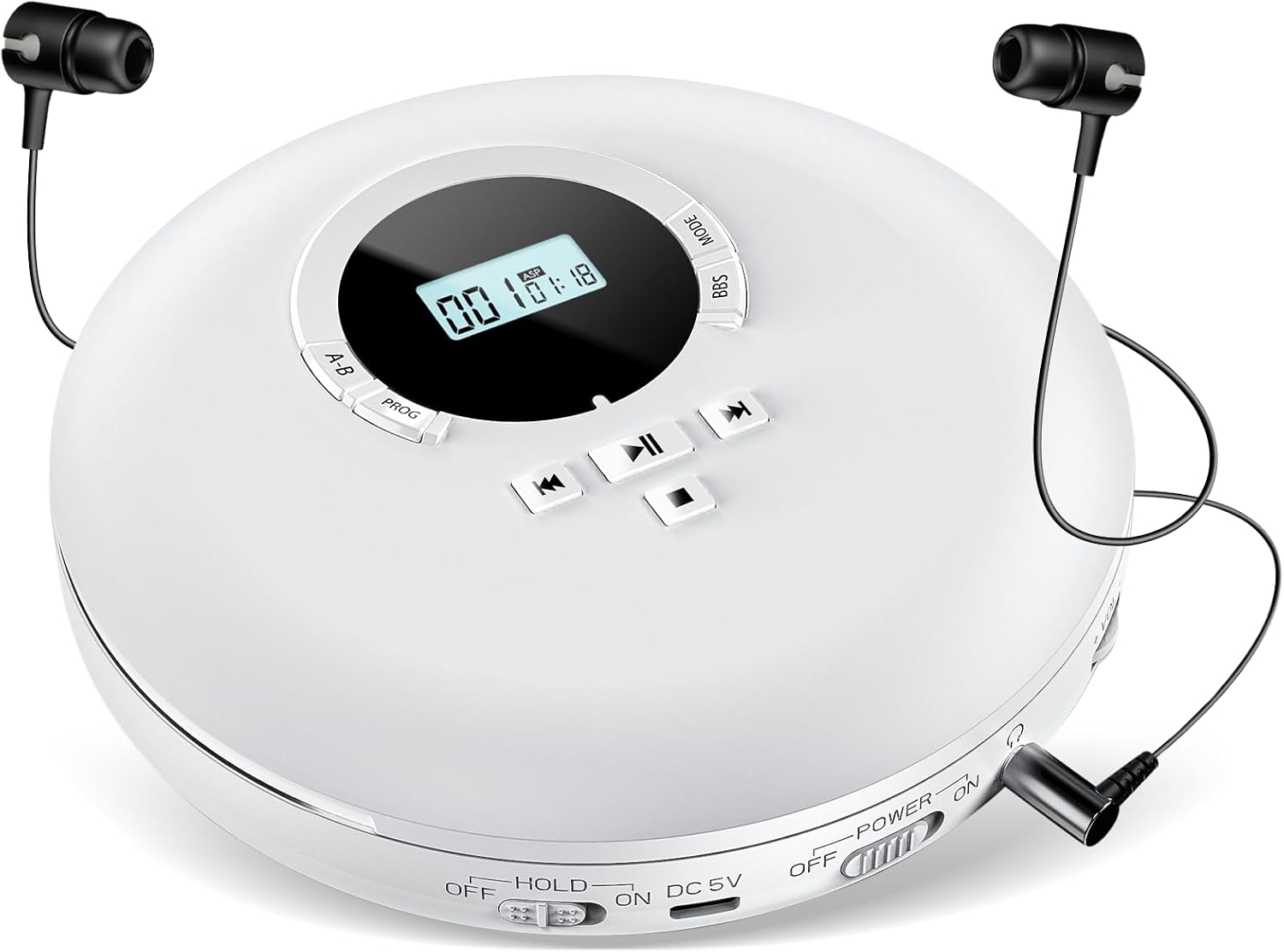 Gueray CD Player Portable CD Players with Headphones LCD Display Anti-Skip Protection HiFi Classic CD Music Player Memory Personal CD Player for Car Home(White)