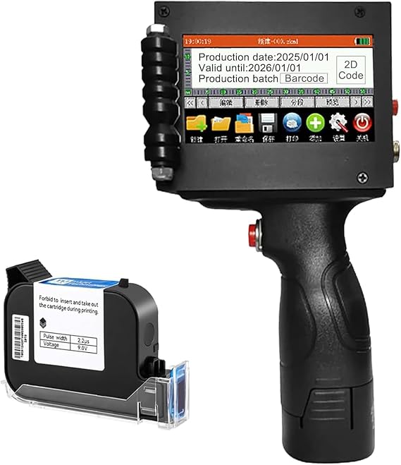 Handheld Inkjet Printer, 600 DPI Portable Coder with Adjustable Print Height for QR Codes, Wood and Plastic