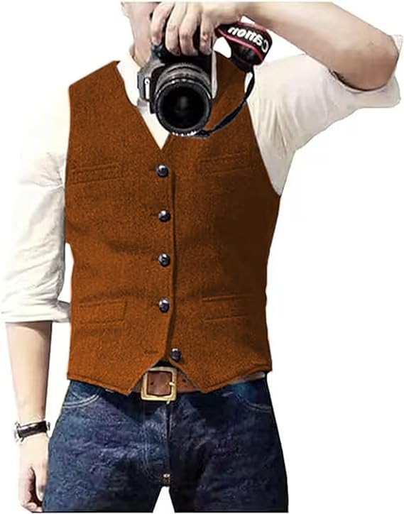 Solovedress Mens Vintage Waistcoat Tweed Wool Regular Fit Suit Vest for Wedding Groomsmen