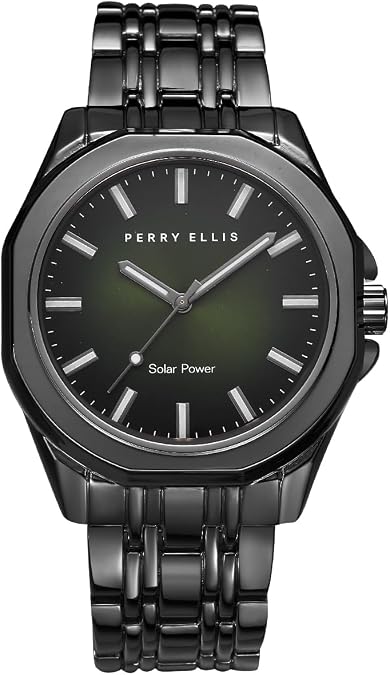 Perry Ellis Solar Powered Mens Watch | Alloy Bracelet | Water-Resistant Analog Wrist Watches for Men | 42mm Case | Relojes para Hombres | Elegant Gift for Man