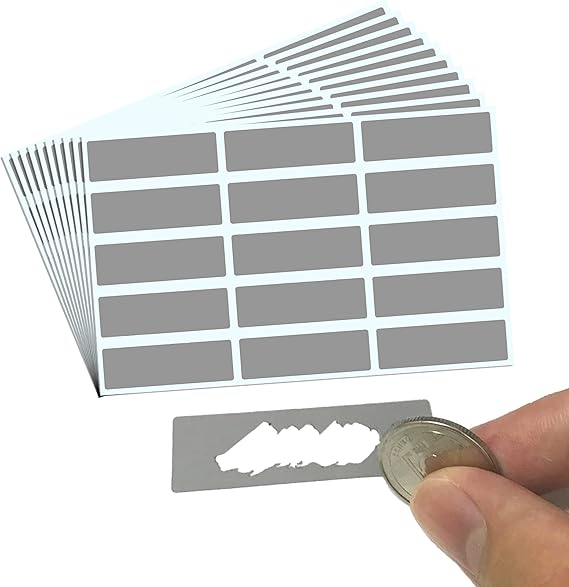 150 Pack, Scratch Off Stickers Labels - Rectangle, Gray, 1.9 x 0.6