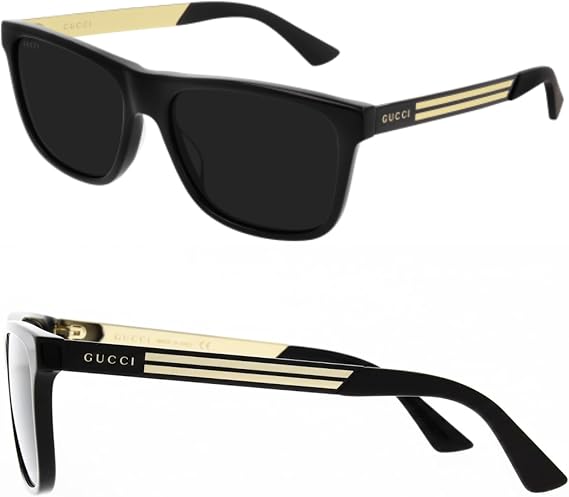 Gucci GG0687S Lettering Logo Rectangular -Shaped Polarized Sunglasses for Men Includes Luxury Eyewear Kit Black Frame with Gray Lens