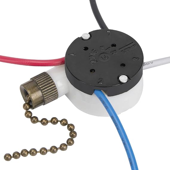 Ceiling Fan 3 Speed Switch With 4 Pre-Installed Wires - Zing Ear ZE-208s E89885 4 Wire Pull Chain Fan Light Replacement Part (Bronze Chain)