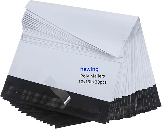 newlng Poly Mailers Shipping Bags Mailing bags 10x13"/250x350mm+50mm White Shipping Envelopes Self-sealing Adhesive Waterproof and Tear-Proof Packaging Bags poly bag for Clothing Books Gift 30pcs