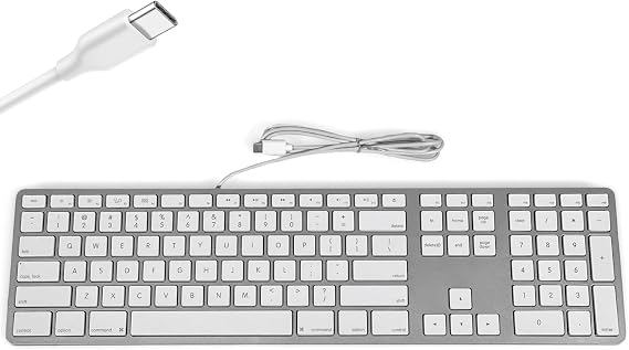 Matias Wired USB C Keyboard for Mac with Numeric Keypad - Mac Keyboard Compatible with Mac OS X v.10.6.8, MacBook Pro, MacBook Air, iMac - Latest Version Supported - (Silver)