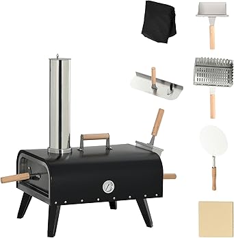 Outsunny Outdoor Pizza Oven with 12 Stone, Peel and Cover, Portable Pellet Wood Fired Pizza Maker with Foldable Legs, Stainless Steel Pizza Grill for Outside, Backyard, Outdoor Kitchen