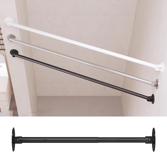 Angled Wall Closet Rod Support Bracket Retractable, Corner Shower Curtain Rod Cut to Length for Bathroom, Rivacy Tube for Changing Clothes(Black,55-75cm(21"-29"))