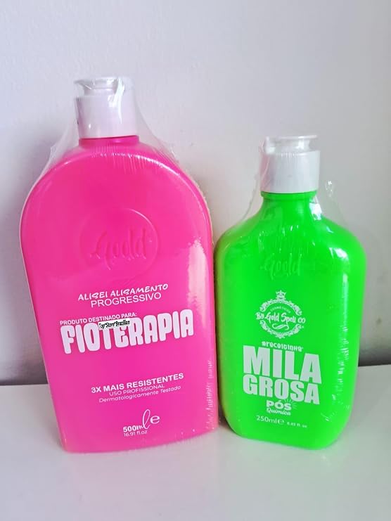 Gold Spell Kit / Progressiva Fioter@pia 500ml + Reconstructive Mask 250ml / Brazilian Keratin Treatment / Official Seller Gold Spell Cosmetics