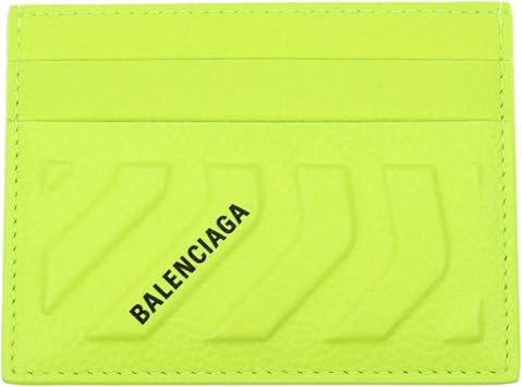 Balenciaga Mens Neon Quilted Leather Cardholder 693547 2104H 7206 4 Card Slots & Slip Pocket Made in Italy