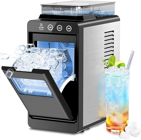 Electactic Countertop Ice Maker - 26Lbs/24H, 8 Cubes in 6 Mins, 1.2L Top Water Tank, 2 Sizes Bullet Ice, Auto-Clean & LED Light, Portable for Home Office Party