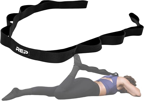 REP Fitness Cotton Stretching Strap Yoga Band with Loops for Flexibility Training, Physical Therapy, Leg & Back Stretch, Exercise Equipment for Recovery, Hamstring Stretcher for Home Workouts, Black