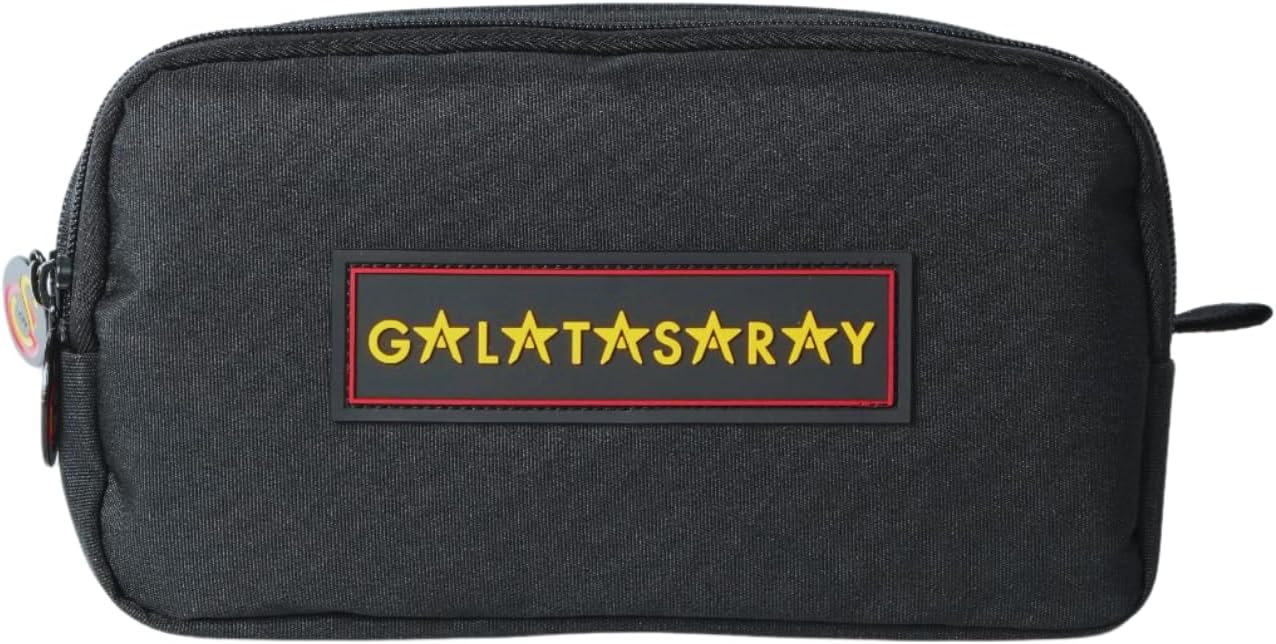 Galatasaray Lisanslı Çift Bölmeli Siyah Kalemlik - Rubber Logolu Su İtici Kumaşlı Kalem Kutusu