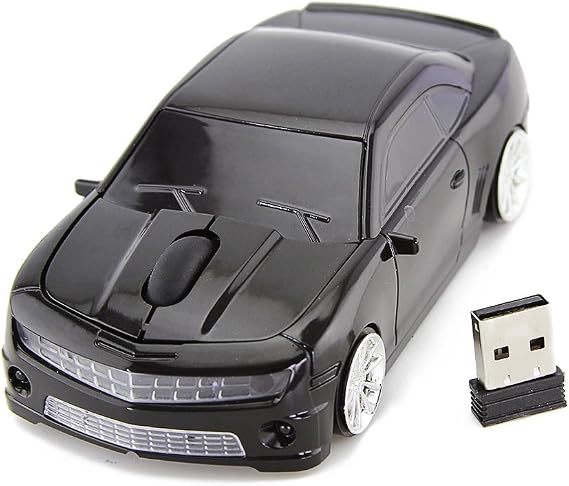 Ai5G for CL Car Mouse Wireless Sport Car Shape Mouse Laptop Desktop Computer Mouse Optical Mice with 2.4GHz Nano USB LED Headlight (Black)