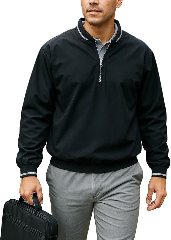 Akwa Mens 1/4 Zip Golf Windshirt Long Sleeve Lightweight Waterproof Windbreaker Pullover Wind Shirt for Men Outerwear Jacket