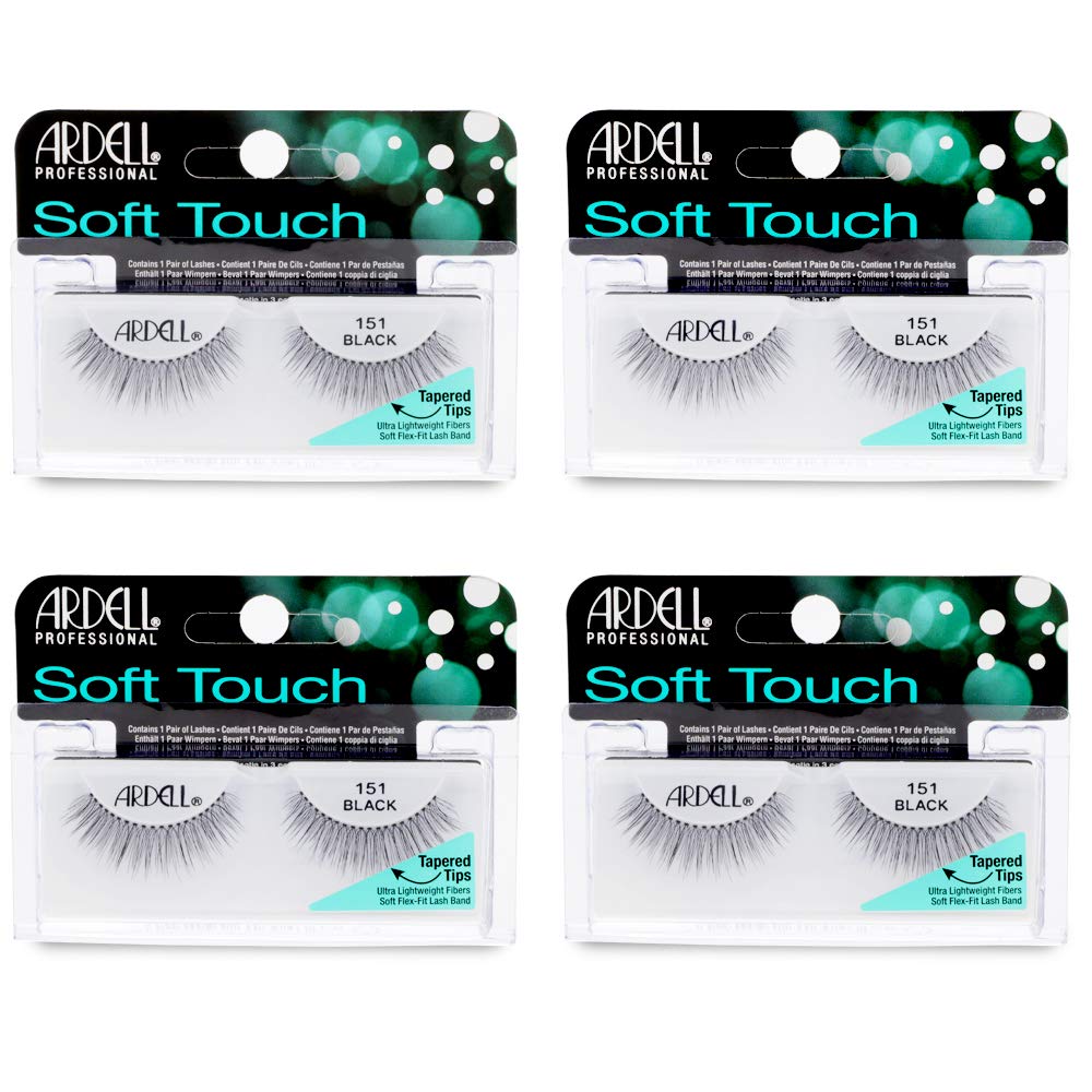 Ardell Soft Touch Lashes – Natural-Looking, Tapered Tip False Eyelashes, Full Volume, Easy Application, 151 Black 4 Pack