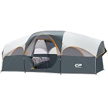 CAMPROS CP Tent 8 Person Camping Tents, Weather Resistant Family Tent, 5 Large Mesh Windows, Double Layer, Divided Curtain for Separated Room, Portable with Carry Bag