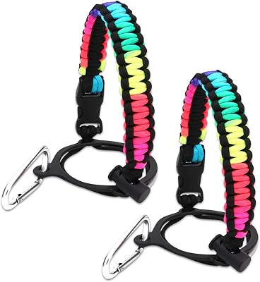 2 Pcs Paracord Water Bottle Handle,Paracord Handle for Water Bottle Strap,Fits Wide Mouth Bottles 12oz to 64oz,Paracord Strap Carrier Assembled with Safety Ring and Carabiner for HikingIridescence