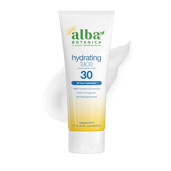 Alba Botanica Sunscreen for Face, Fragrance-Free Hawaiian Face Sunscreen Lotion, Broad Spectrum SPF 30, Water Resistant and Biodegradable, 3 fl. oz. Bottle