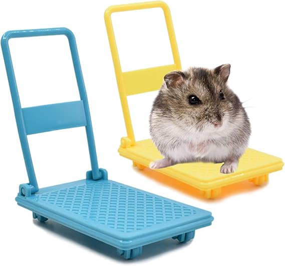 Hamster Plastic Toy, Small Animal Mini Car Bed, Cute Cage Decor Photo Toys Trolley, Relax Habitat House Accessories, Sleep Pad Rest Nest for Hamster, Mice, Rat, 2 Pack