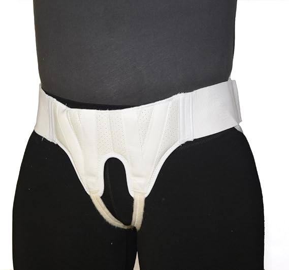 Double Hernia Support Truss for Men | Slim White Adjustable Straps/Belt with Compression Pads Groin Brace Band - Extra Large (Made in the USA)