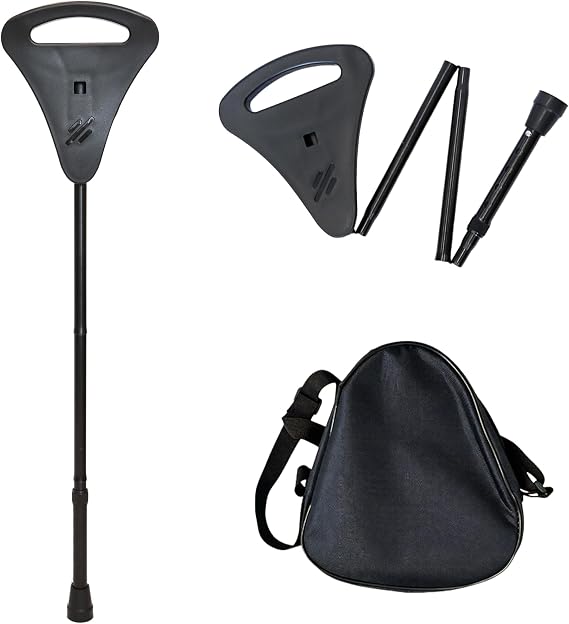 FATTCHIAR Foldable Walking Cane Adjustable Folding Stick with Seat, Lightweight Trekking Cane for Hiking Climbing
