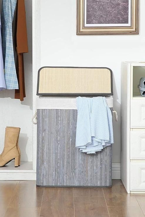 Deconox Handmade Wicker Folding Laundry Basket Rectangular 72 Liter (40cm*30cm*61cm), Laundry Made of Natural Material
