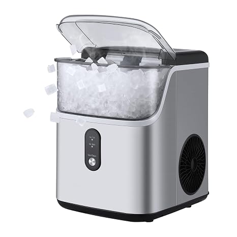 Nugget Ice Maker Countertop 36Lbs/24Hrs Chewable Ice Machine with Soft Ice, Self-Cleaning, Compact Design, One Key Operation Portable Stainless Steel Machine for Home/Kitchen/Bar