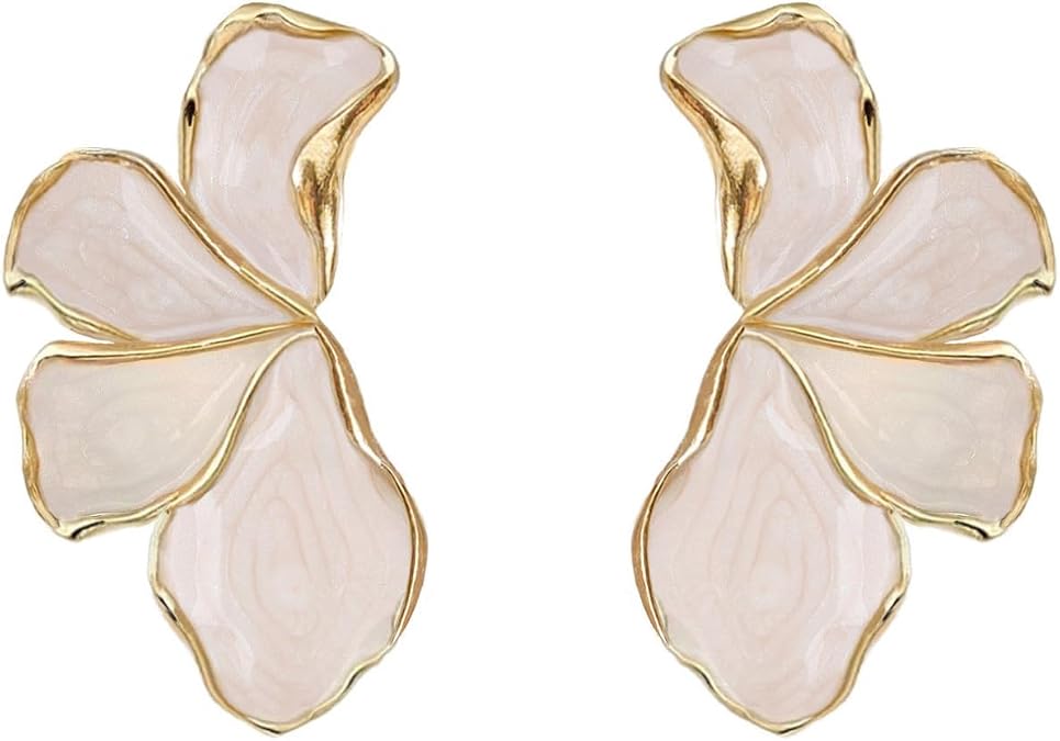 Irregular Unique Statement White Flower Earrings Big Floral Chunky Gold Earrings Elegant Vintage Drop Dangle Trendy Jewelry