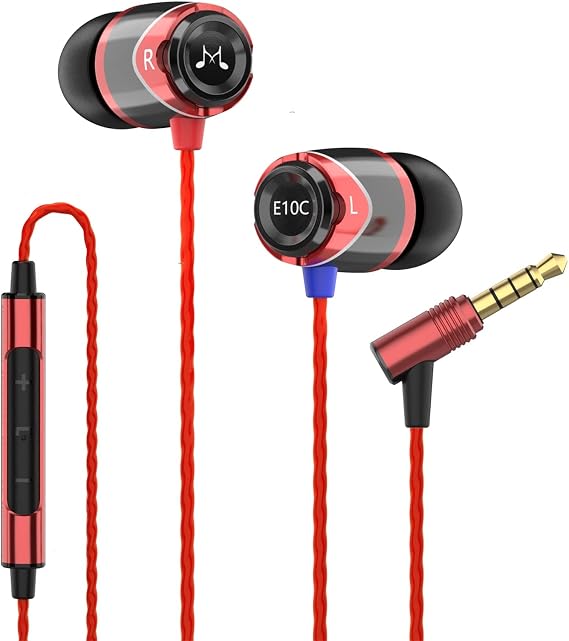 SoundMAGIC E10C Wired Earbuds, with Mic, Premium Hi-Fi, 3.5mm Jack, Red