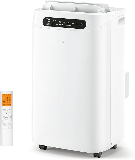 14000 BTU Portable Air Conditioners, Cools Up to 700 Sq.Ft, Portable AC Unit with Remote Control, Cooling, Fan, Dehumidification, Sleep Mode& Installation Kits for Large Rooms, White