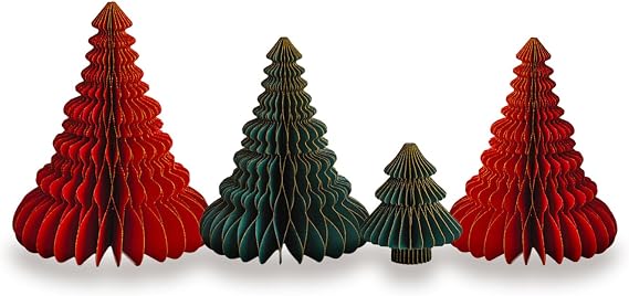 4Pcs WWT Honeycomb Christmas Trees, 3D Honeycomb Trees Table Centerpiece Decoration for Home Xmas Holiday Party