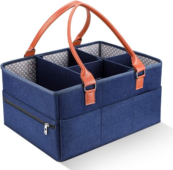 Baby Diaper Caddy, Large Nursery Storage Bin Portable Nappy Storage Basket for Baby Wipes & Kid Toys Multifunctional Basket Car Organizer for Newborn Shower Gift