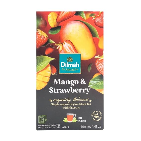Dilmah Mango and Strawberry Flavored Ceylon Black Tea - 20 Tea Bags - Sri Lanka Ceylon Dilmah Mango Strawberry Tea Real Tea