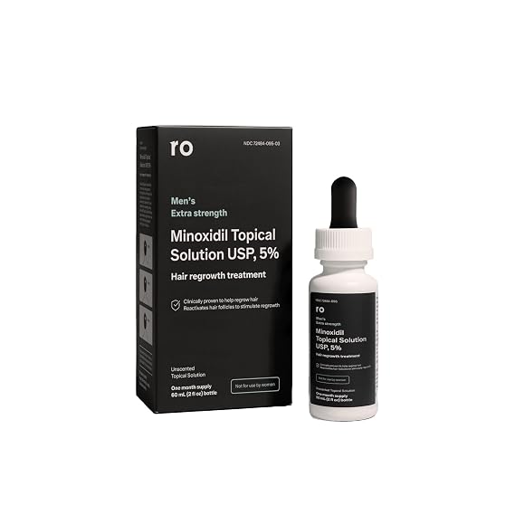 ROMAN Minoxidil 5% Solution for Men's Hair Loss and Regrowth, Unscented Liquid, Clinically Proven, 2 fl oz | Unscented Liquid, Clinically Proven