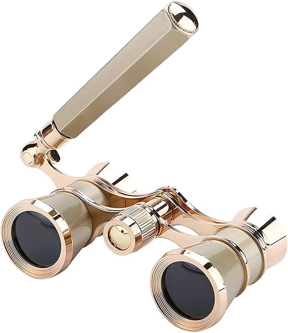 Opera Glasses Binoculars 3 X 25 Compact and Lightweight with Built-in Foldable Theater Glasses, Adjustable Handle for Adults Kids Women in Music Concerts and Opera Houses (Gold)