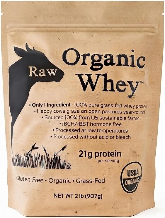 Raw Organic Whey - USDA Certified Organic Whey Protein Powder, Happy Healthy Cows, Cold Processed Undenatured 100% Grass Fed Organic Whey Protein Powder, Non-GMO (2 lb)