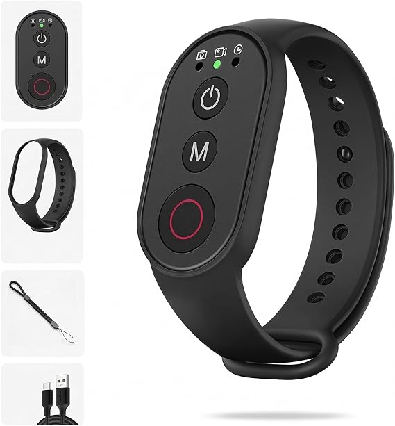 Bluetooth Camera Remote Control for GoPro, DJI, Insta360 Smartphones, Wireless Shooting Remote w Watch Strap & Lanyard, 50M Long Range, 40H Battery Life, One-Click Wake Up & Mode Switch