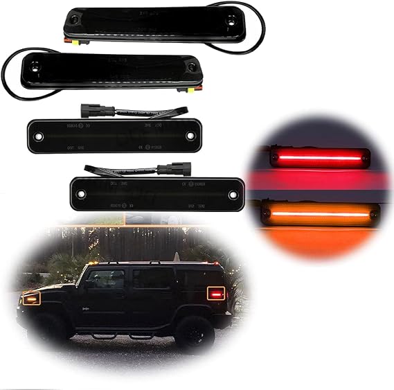 Smoked Lens Amber/Red LED Side Marker Light Kit Compatible With 2003 2004 2005 2006 2007 2008 2009 Hummer H2