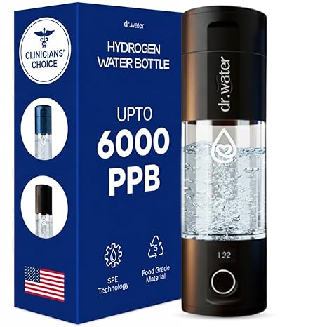 Hydrogen Water Bottle - 6X More Hydrogen Concentration - 6000PPB Hydrogen Water Bottle Generator - Portable Hydrogen Water Machine | Certified H2 Generator - Hydrator Pro Black