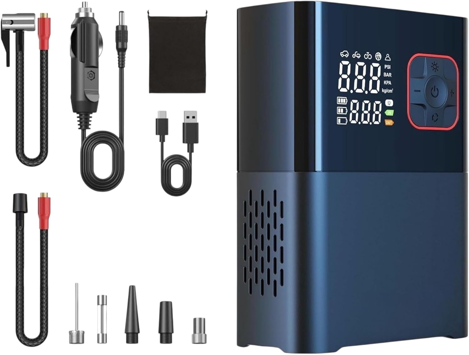 6000mAh Rechargeable And Wired DC12V Vehicle Motor Bike Top Tire Inflation Air Compressor 130W With Powerbank Feature With Led Light Bag