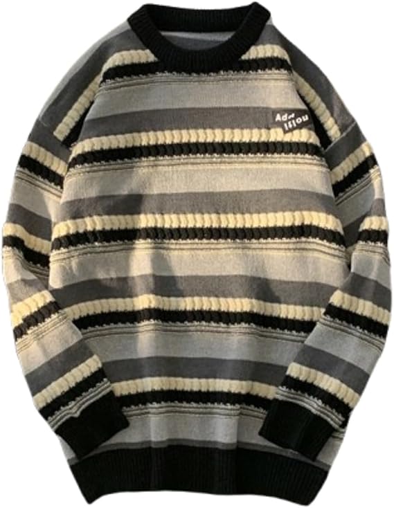 Y2K Striped Sweater Color Block Grandpa Sweater Baggy Knit Long Sleeve Pullover Streetwear Unisex