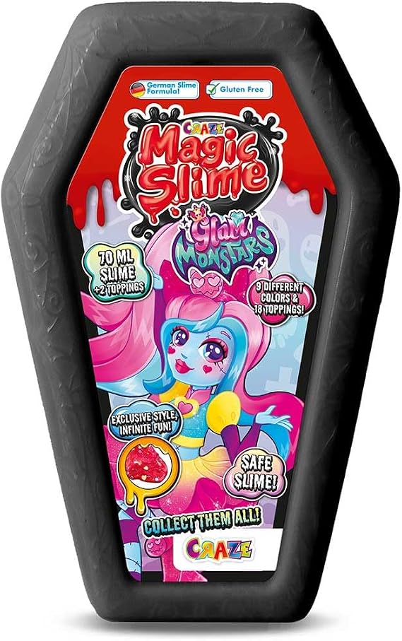 CRAZE MAGIC SLIME Glam Monstars Girls Slime Kit – Glitter Putty for Kids with Coffin Box, Sensory Toy and Mixable Toppings – Cute Girly Stuff Kids Toys
