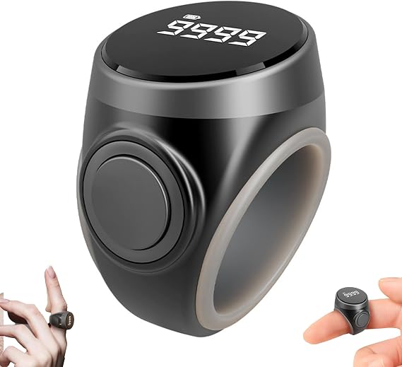 Tasbih Counter Zikr Rings, Smart Tasbeeh Counter, Electronic Digital Tasbih Counter Rings 3 Size(18/20/22mm), Waterproof Finger Counter for Muslims, Prayer, Reminder, Home (Black)