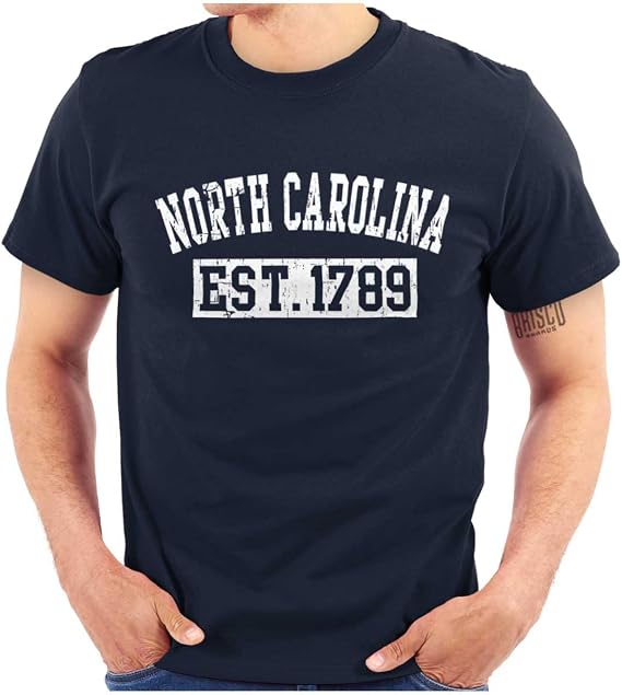 Vintage North Carolina Distressed Est Graphic T Shirt Men or Women Navy