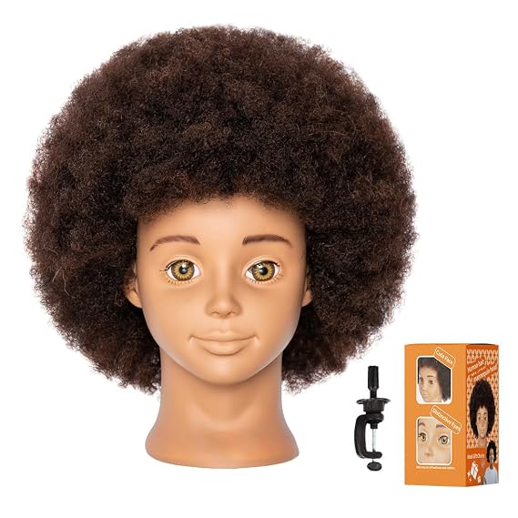 Mannequin Head Human Hair Doll Head Manikin Head Authenically-textured Hair for Girls Pratice Hair-styling Brading with Clamp Holder